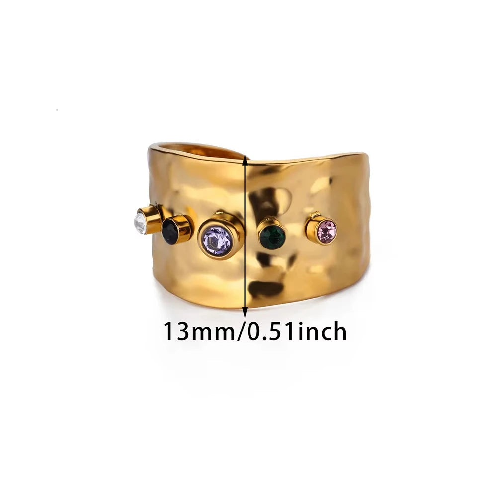 Bunte Zirkon Ringe Für Frauen Gold Farbe Edelstahl Farbige Zirkonia Ring Luxus Mode Hochzeit Schmuck Geschenk