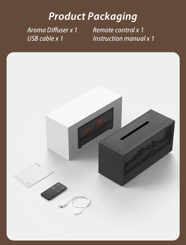 KINSCOTER Kamin-Aroma-Diffusor mit Flammen-Effekt – LED-Ambiente, Fernbedienung & Entspannung für Zuhause