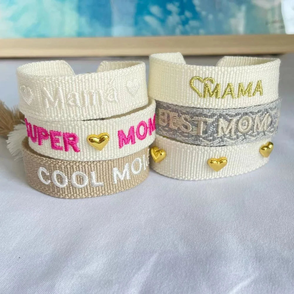 BEST MOM Stickerei-Armbänder, verstellbares Armband, Geschenk für Super-Mama