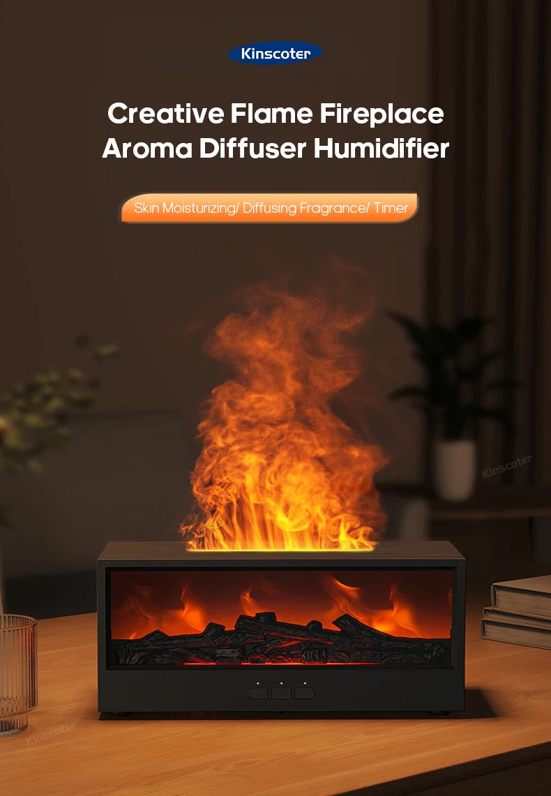 KINSCOTER Kamin-Aroma-Diffusor mit Flammen-Effekt – LED-Ambiente, Fernbedienung & Entspannung für Zuhause