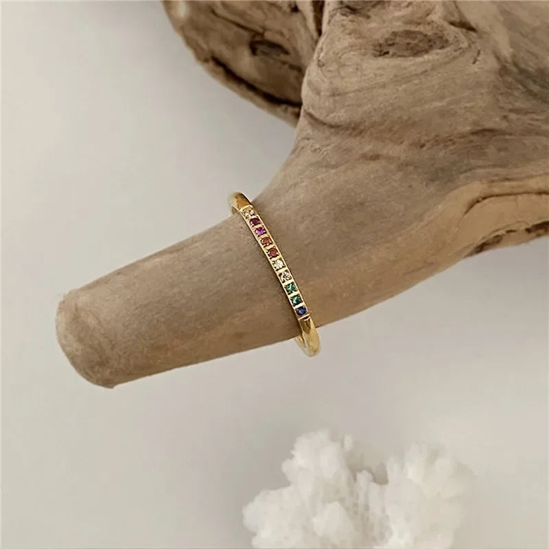 2 Teile/satz Edelstahl Regenbogen Farbe Kubikzircon Stein Finger Ringe für Frauen INS Gold Farbe Wasserdicht Sterne Ring Schmuck
