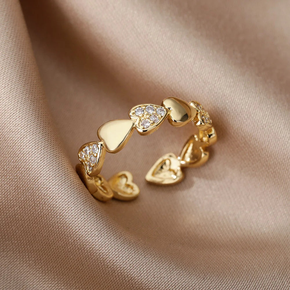 Goldener Herzring aus Edelstahl mit Zirkon – 18K vergoldet, Ehering für Frauen
