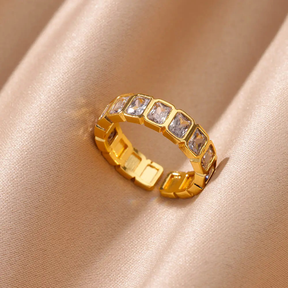 Bunte Zirkon Ringe Für Frauen Gold Farbe Edelstahl Farbige Zirkonia Ring Luxus Mode Hochzeit Schmuck Geschenk