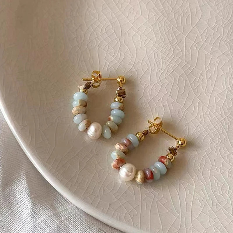 Urlaubsstil-Design, Naturstein-Perlen-Perlen-Anhänger-Ohrringe für Frauen und Mädchen, 2024, Modeschmuck, ungewöhnliche Accessoires