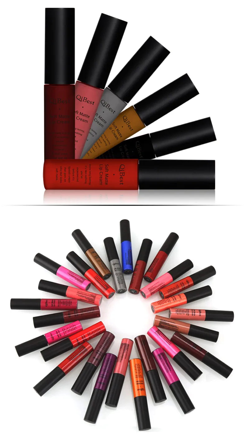 QIBEST Sexy Samt Matte Lip Gloss Flüssigen Lippenstift Lipgloss Schönheit Rot Nude Wasserdicht Langlebig Lip Stain Make-Up Für Frauen