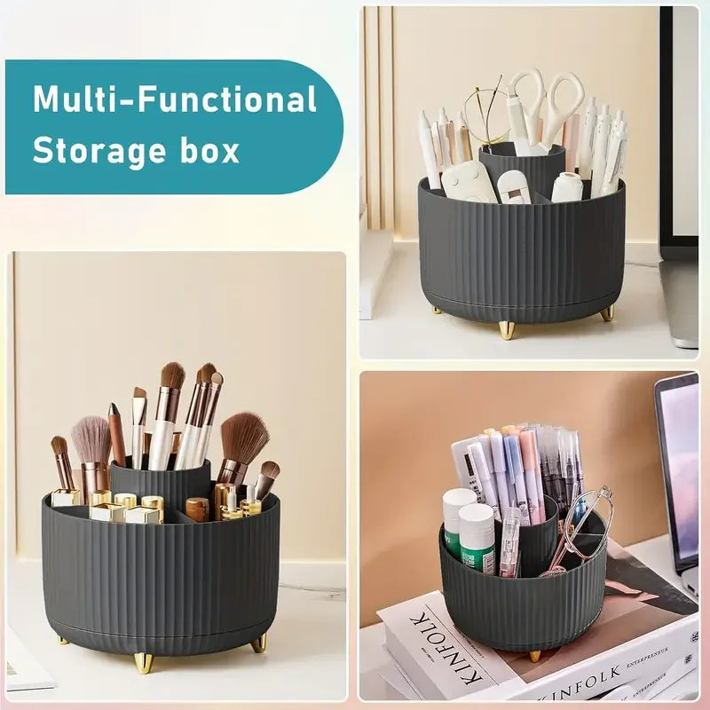360 °   Rotierender 5-Slot-Make-up-Pinselhalter, Organizer, multifunktionale Schreibtischaufbewahrung, Kosmetikaufbewahrung für Waschtisch, Schreibtisch, Badezimmer
