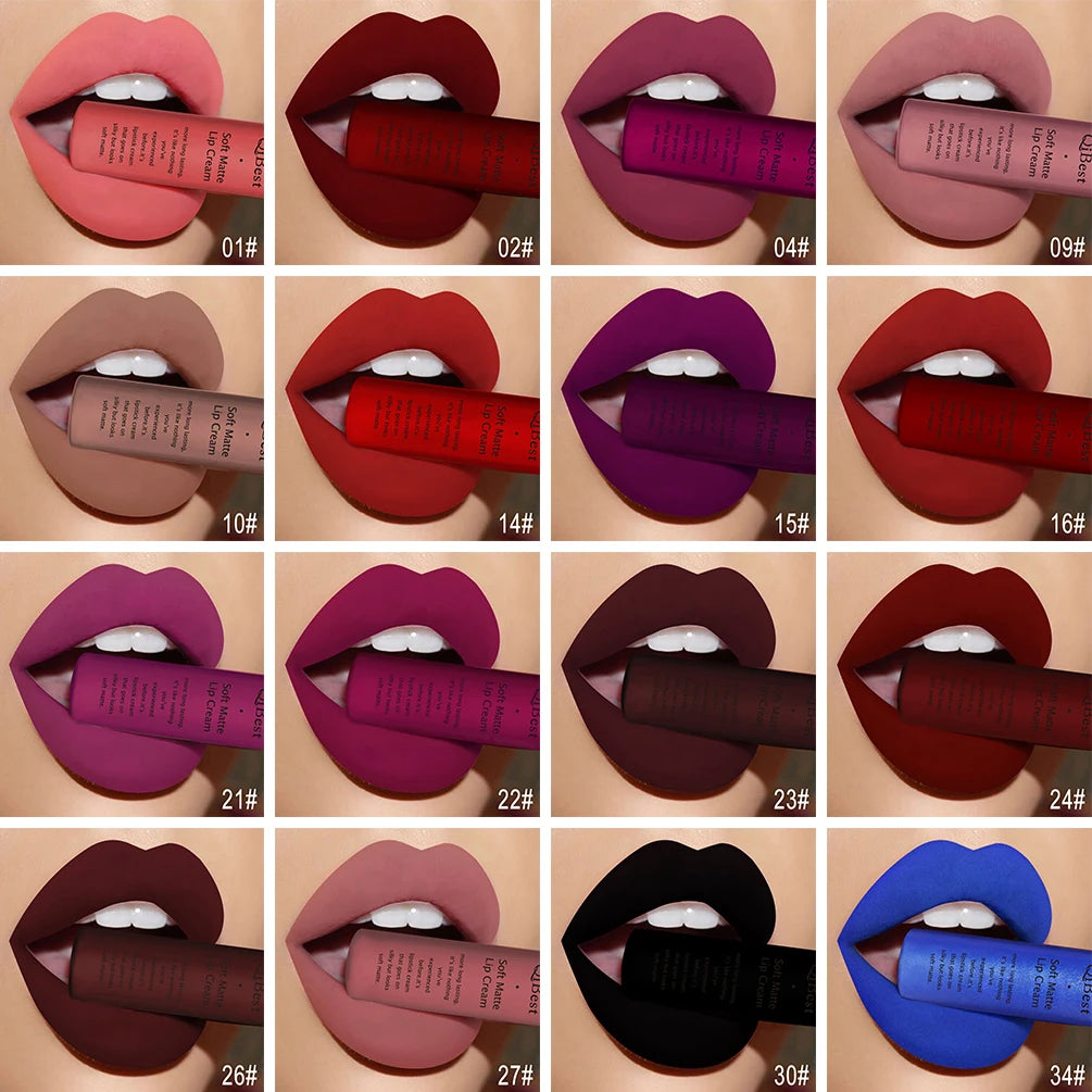 QIBEST Sexy Samt Matte Lip Gloss Flüssigen Lippenstift Lipgloss Schönheit Rot Nude Wasserdicht Langlebig Lip Stain Make-Up Für Frauen