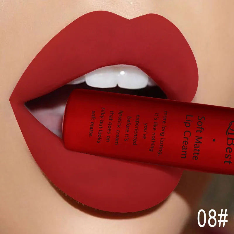 QIBEST Sexy Samt Matte Lip Gloss Flüssigen Lippenstift Lipgloss Schönheit Rot Nude Wasserdicht Langlebig Lip Stain Make-Up Für Frauen