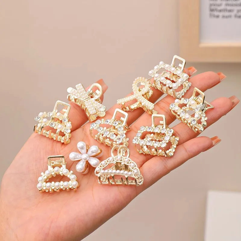6/8/10 Stück/Set Kleine Strass-Perlen Geometrische Metall-Haarklammern für Frauen und Mädchen Süße Mini-Haarspangen Haaraccessoires