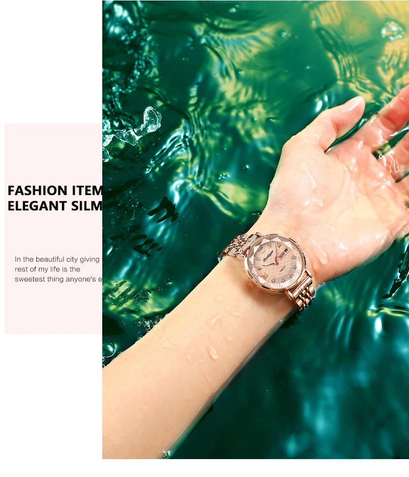 POEDAGAR Frauen Uhr Neue Mode Luxus Edelstahl Armbanduhr Armband Einfache Rose Gold Wasserdicht Leucht Damen Uhren