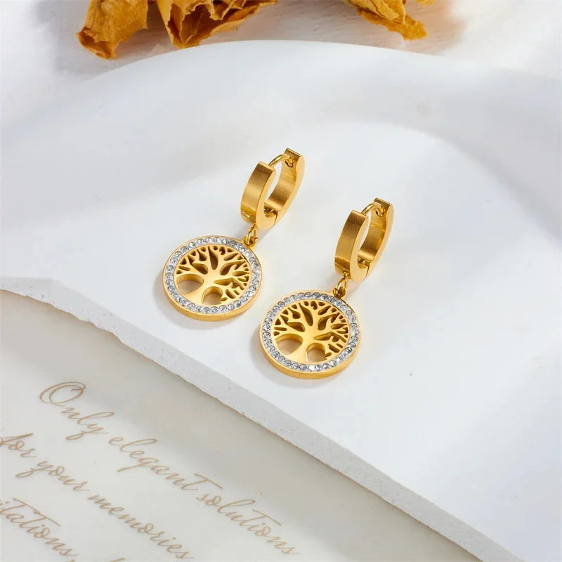 3PCS Set Herz Baum Anhänger Halskette Armband Ohrring Set Vergoldung Großes Herz Anhänger Glück Baum Kristall Schmuck Set