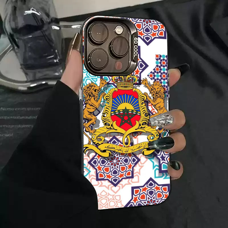 1pc Königreich Marokko Telefon Fall Telefon Fall IMD Farbe Silber Shell Für IPhone 16 15 14 13 12 11 pro Max Plus