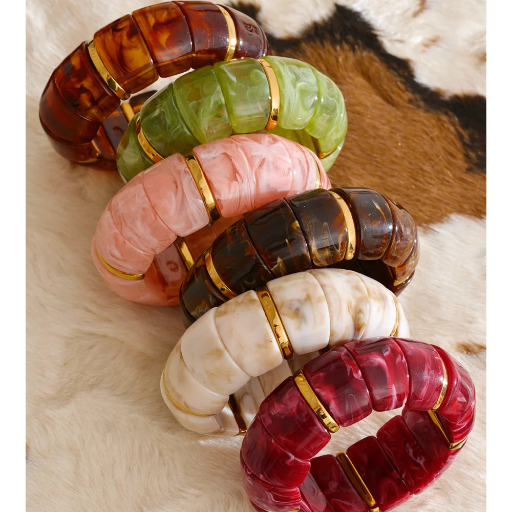 Yhpup elastisches Harz, Acryl, breites Armband, wasserdicht, trendig, Edelstahl, Handgelenk, heißer Verkauf, Statement-Schmuck, 2025, Geschenk