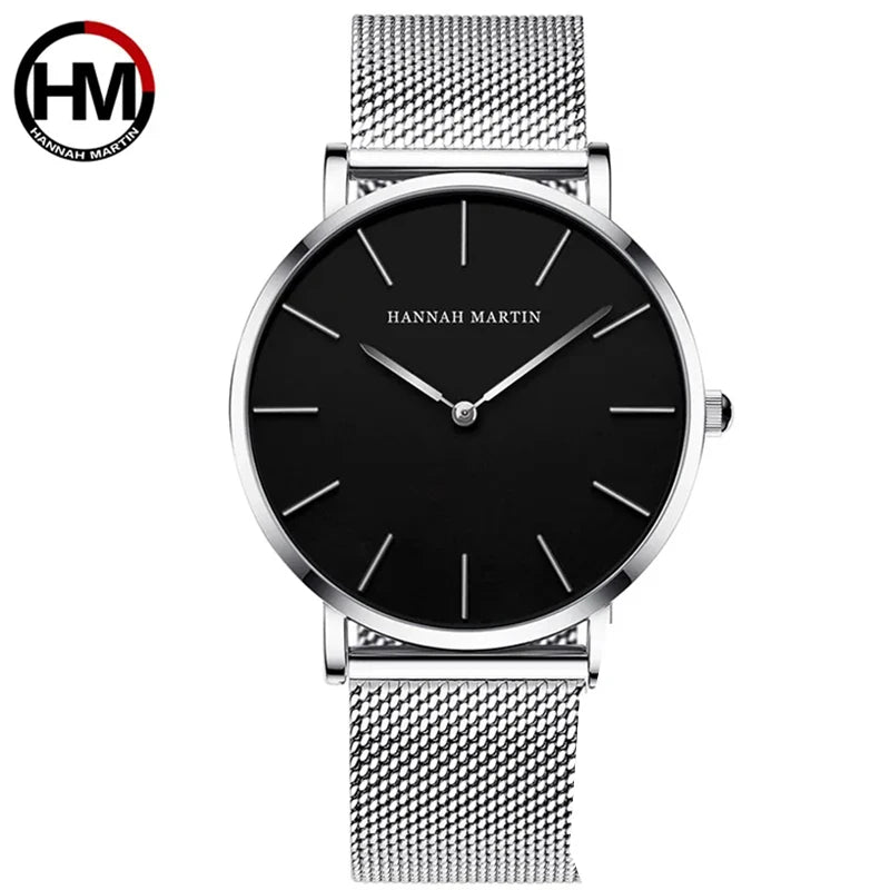 Hannah Martin Ultra Dünne Quarz Männer Uhr Edelstahl Mesh Uhren Männer Einfache Mode Business Japan Armbanduhr Uhr Männlich