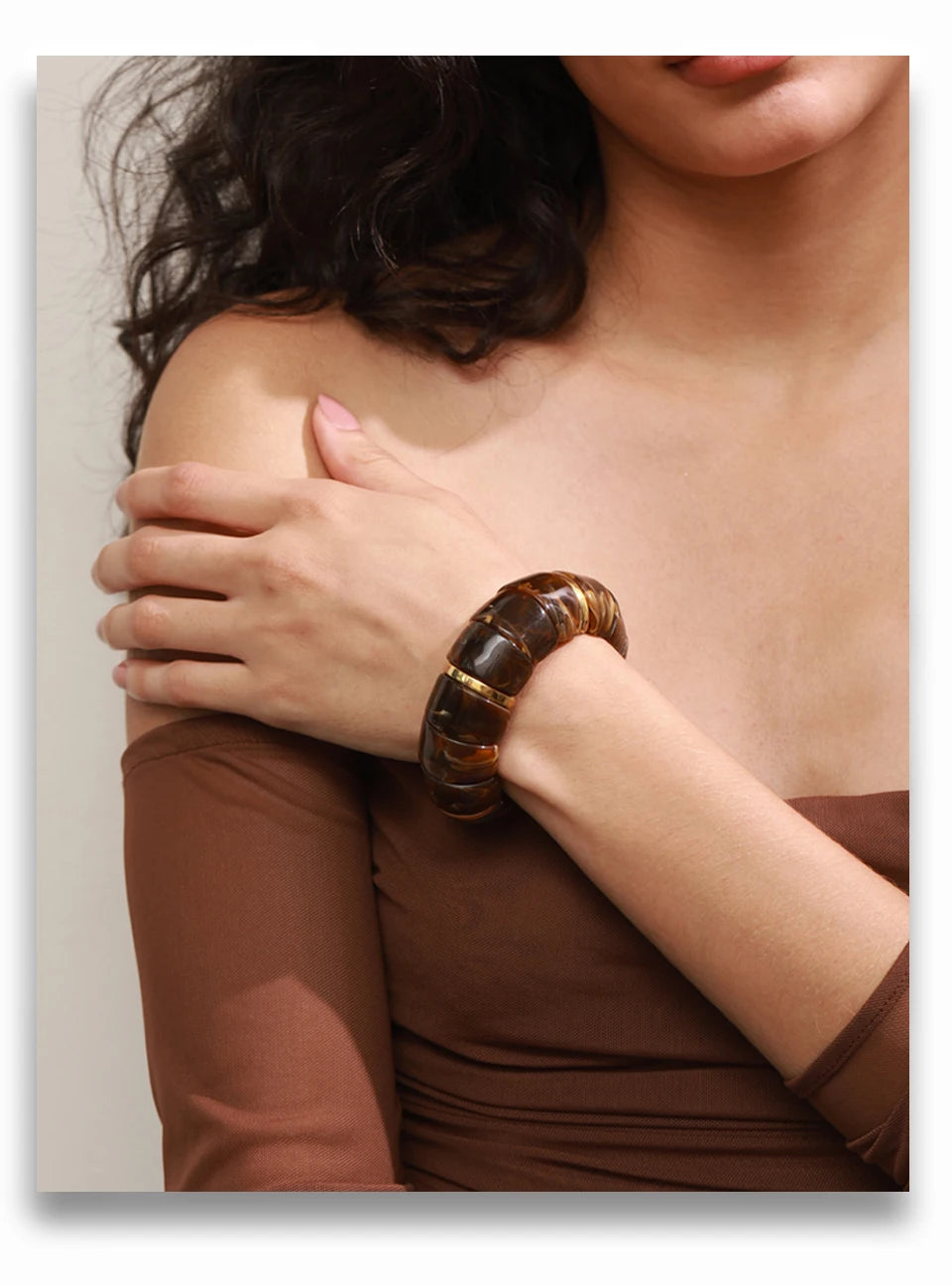 Yhpup elastisches Harz, Acryl, breites Armband, wasserdicht, trendig, Edelstahl, Handgelenk, heißer Verkauf, Statement-Schmuck, 2025, Geschenk