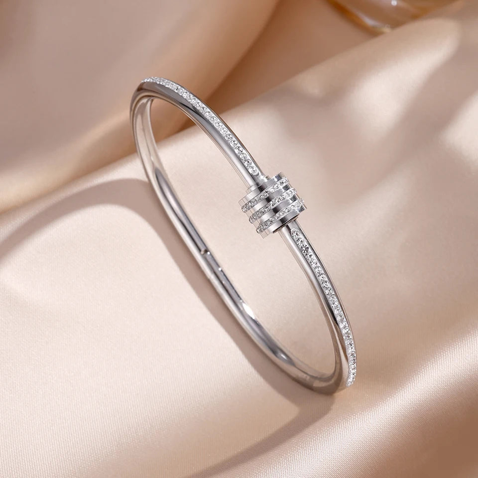 ZAKOL 5/1 Stück funkelndes Edelstahl-Armband-Set mit Zirkonia-Intarsien für Damen, stapelbare Armreifen, modisch, lichtecht, Schmuck, Geschenk