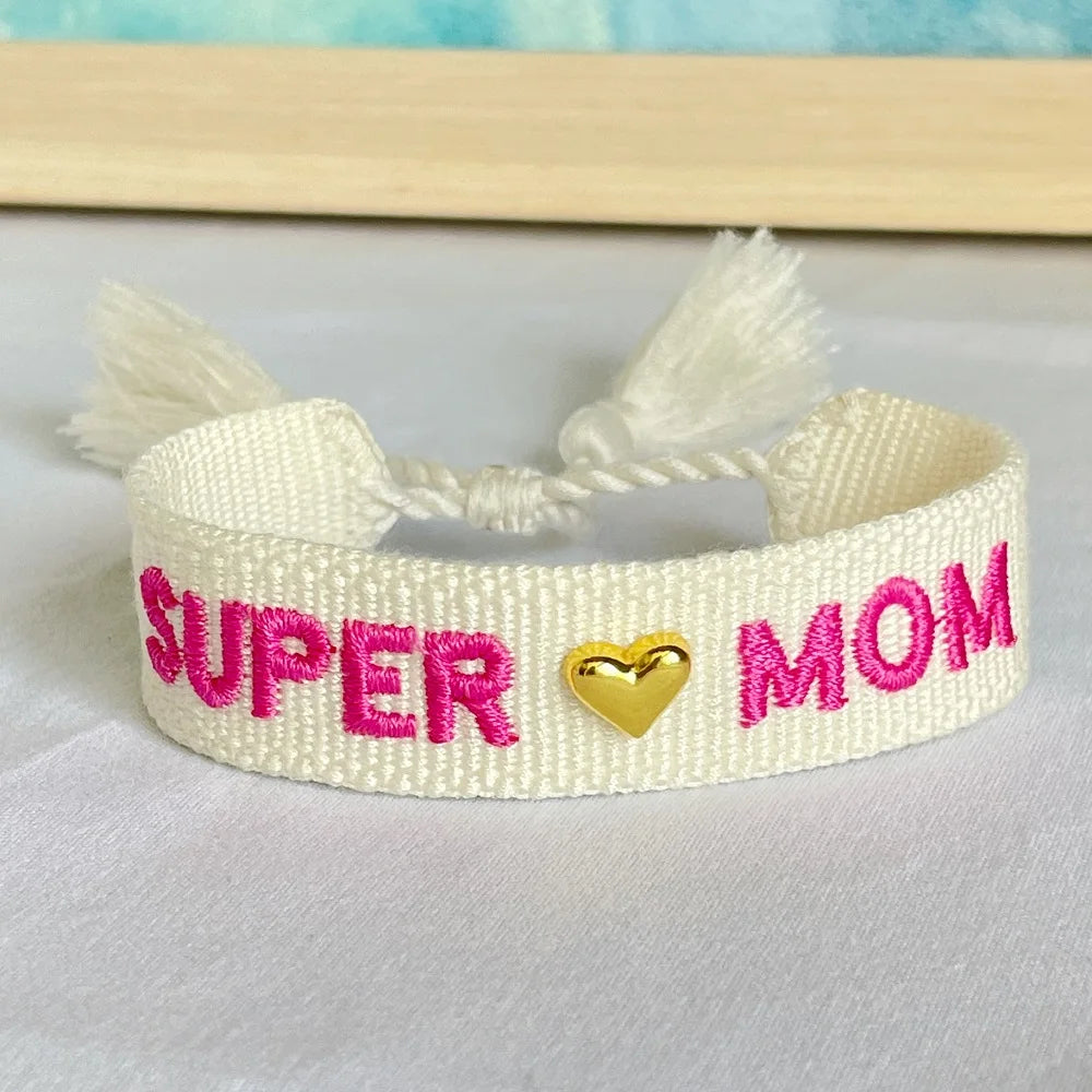 BEST MOM Stickerei-Armbänder, verstellbares Armband, Geschenk für Super-Mama