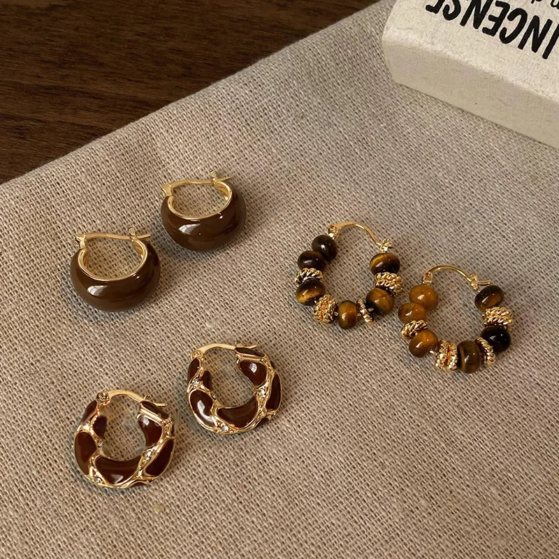 Vintage Tropft Öl U-förmigen Ohrring für Frauen Einfache Creolen Temperament Persönlichkeit Alle-passenden Schmuck Weibliche 2024
