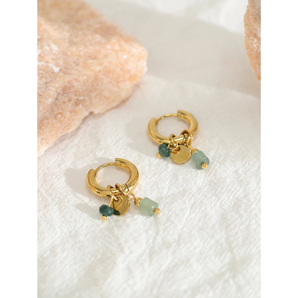 YACHAN 18 Karat vergoldete Edelstahl Creolen für Frauen Vintage grünen Naturstein Charms trend igen wasserdichten Schmuck