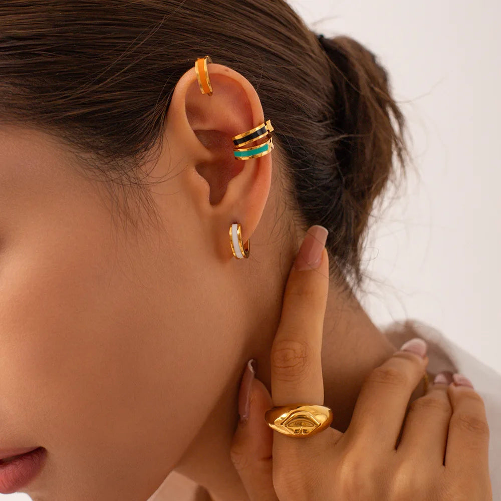 Glamour Jewelry Edelstahl tropfendes Öl schwarz weiß bunte Emaille-Creolen geometrische Emaille-Ohrstecker für Frauen