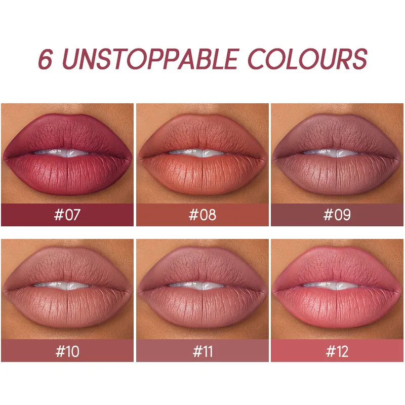USHAS 12-Farben-Lipliner + Lippenstift-Set, leicht färbender, mattierter Lippenstift, langlebiger nackroter Lippenstift