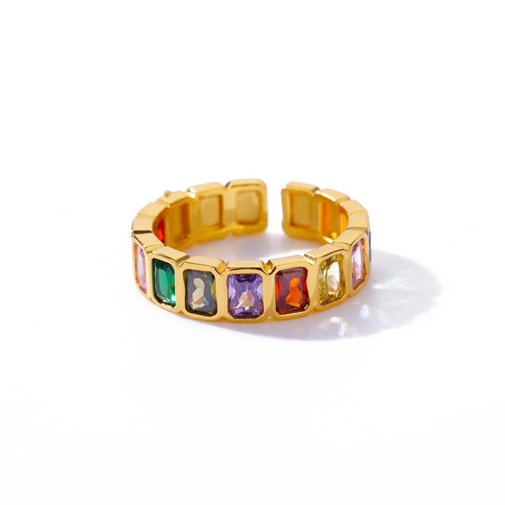 Bunte Zirkon Ringe Für Frauen Gold Farbe Edelstahl Farbige Zirkonia Ring Luxus Mode Hochzeit Schmuck Geschenk