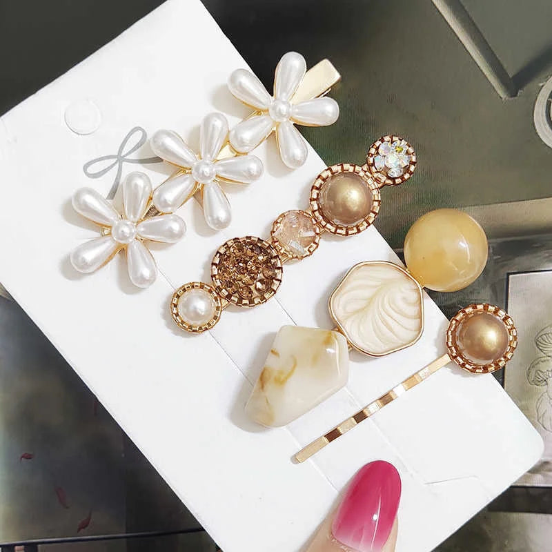 3/4 stücke Set Perle Haar Clip Für Frauen Koreanische Haarnadeln Geometrische Kristall Haar Barrettes Mädchen Hairgrip Haar Zubehör