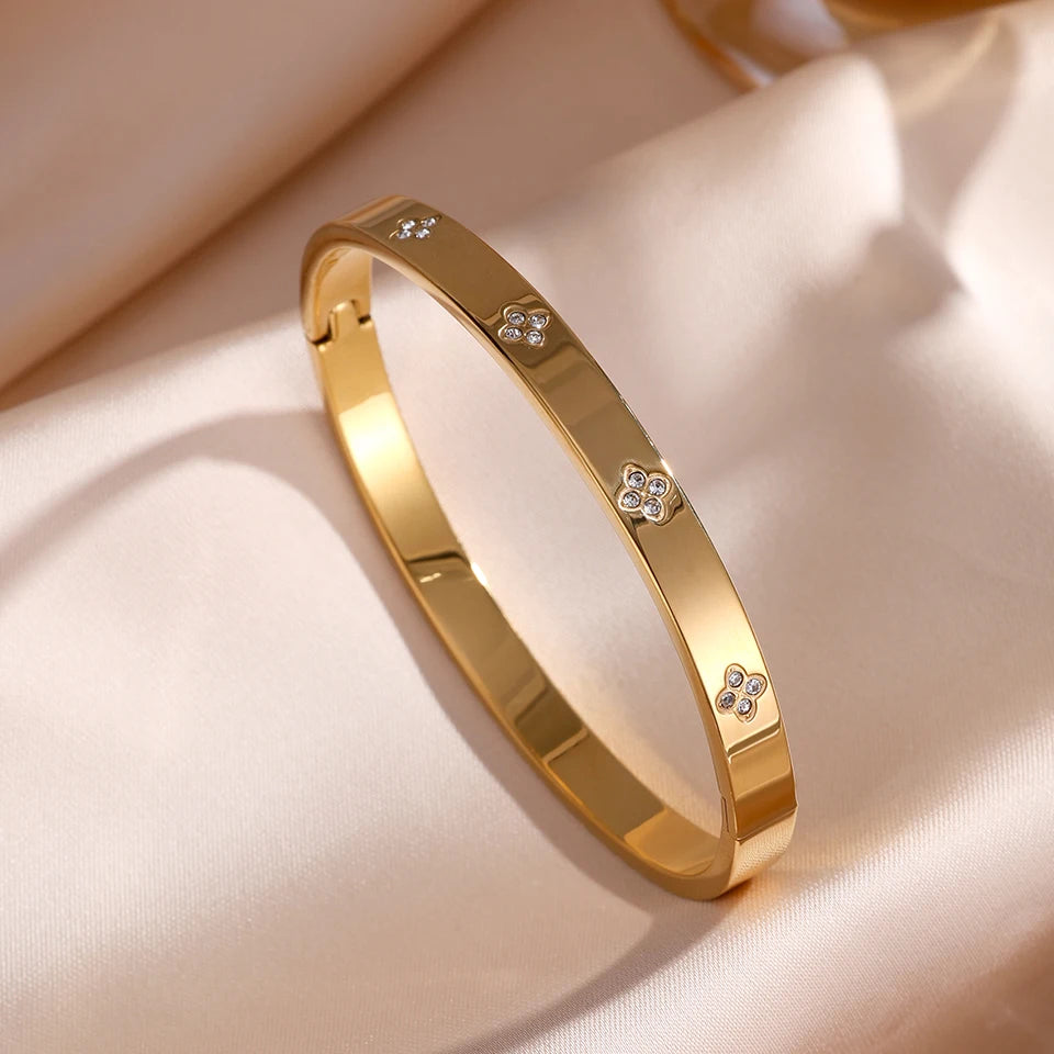 ZAKOL 5/1 Stück funkelndes Edelstahl-Armband-Set mit Zirkonia-Intarsien für Damen, stapelbare Armreifen, modisch, lichtecht, Schmuck, Geschenk