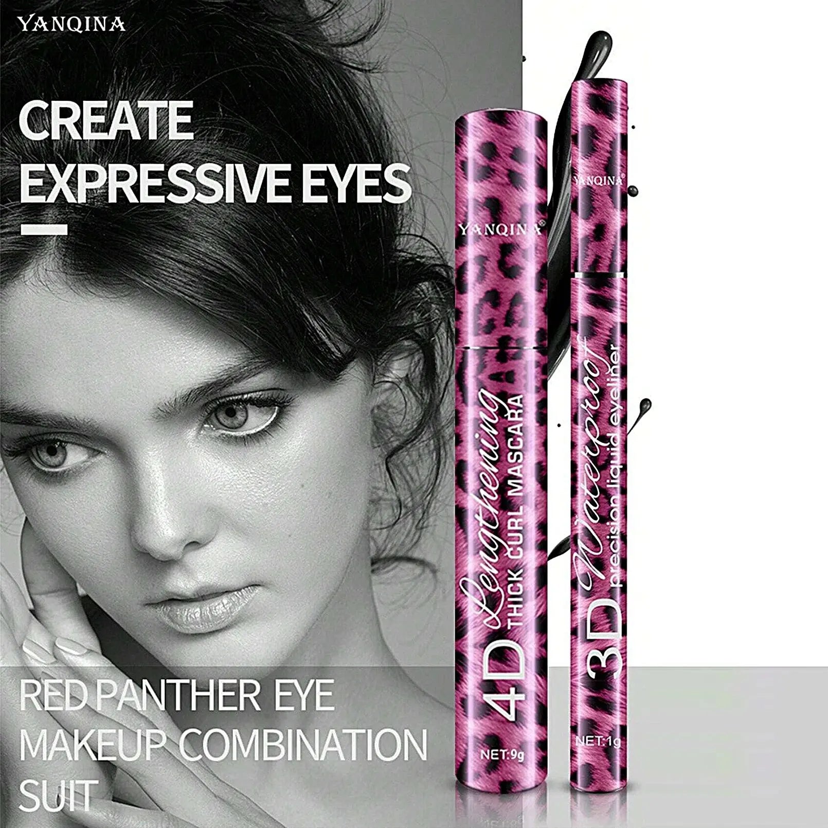 Yanqina flüssiger Eyeliner Bleistift 4d wasserdichte Mascara Set Kosmetik Eyeliner dicke Curling Mascara Augenbrauen Bleistift Augen Make-up