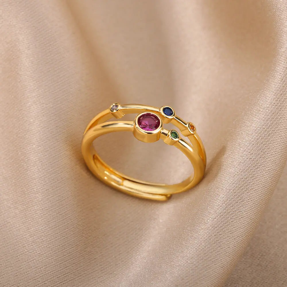 Bunte Zirkon Ringe Für Frauen Gold Farbe Edelstahl Farbige Zirkonia Ring Luxus Mode Hochzeit Schmuck Geschenk