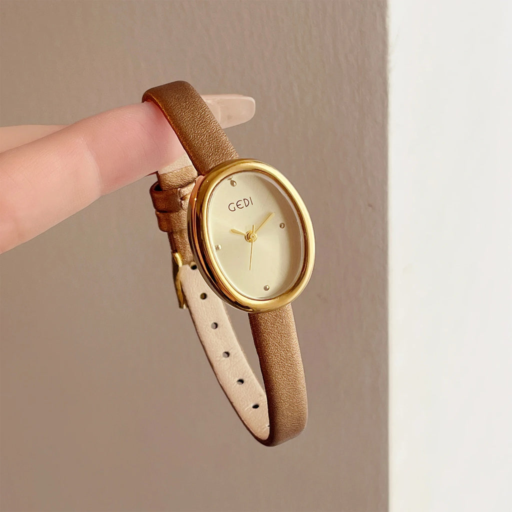 Elegante Luxus-Armbanduhren mit Lederarmband für Damen, wasserabweisender Quarzuhr mit kleinem ovalem Zifferblatt, perfektes Geschenk für Damen