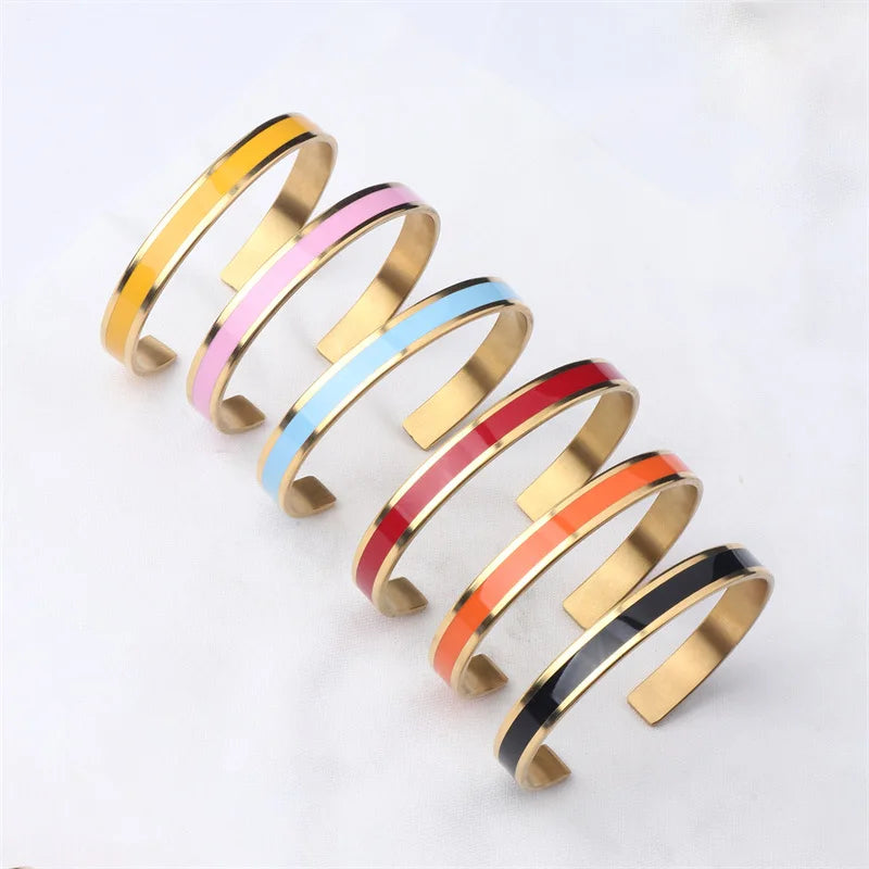 CARLIDANA Trendy Edelstahl Bunte Tropfen Öl Gold Farbe Überzogene Manschette Armreif für Frauen Schmuck Party Geschenk Drop Shipping