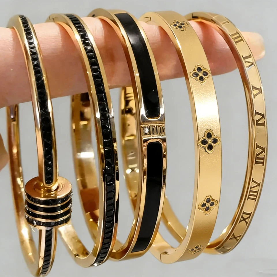 ZAKOL 5/1 Stück funkelndes Edelstahl-Armband-Set mit Zirkonia-Intarsien für Damen, stapelbare Armreifen, modisch, lichtecht, Schmuck, Geschenk