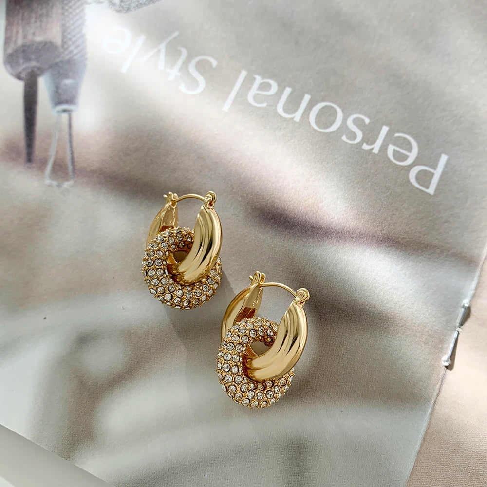 Mode CZ Zirkon Runde Huggie Creolen für Frauen Geometrische U Form Ohr Schnalle Hoops Vergoldet Edelstahl Schmuck