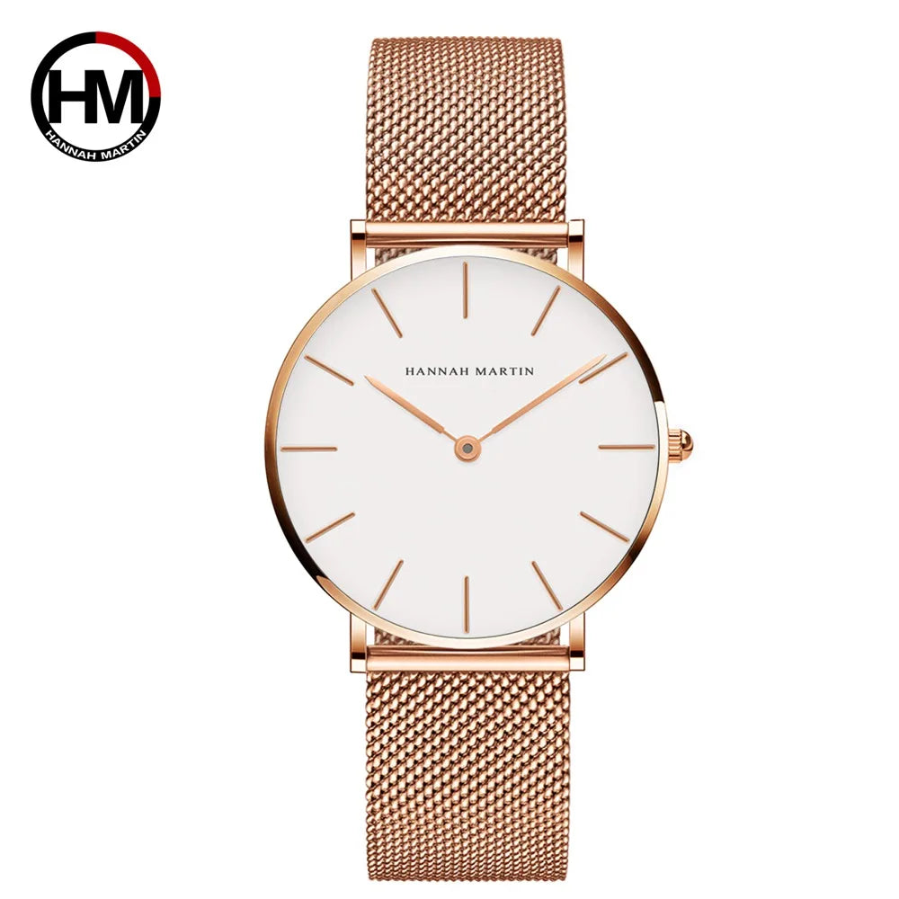 Hannah Martin Top Marke Luxus Uhren Frauen Edelstahl Mesh Gürtel Uhr Japan Quarzwerk Uhr Damen Armbanduhr