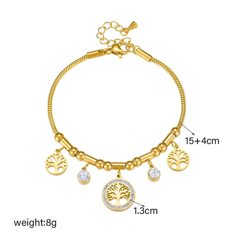 Goldenes Lebensbaum-Armband aus 316L Edelstahl mit Zirkonstein