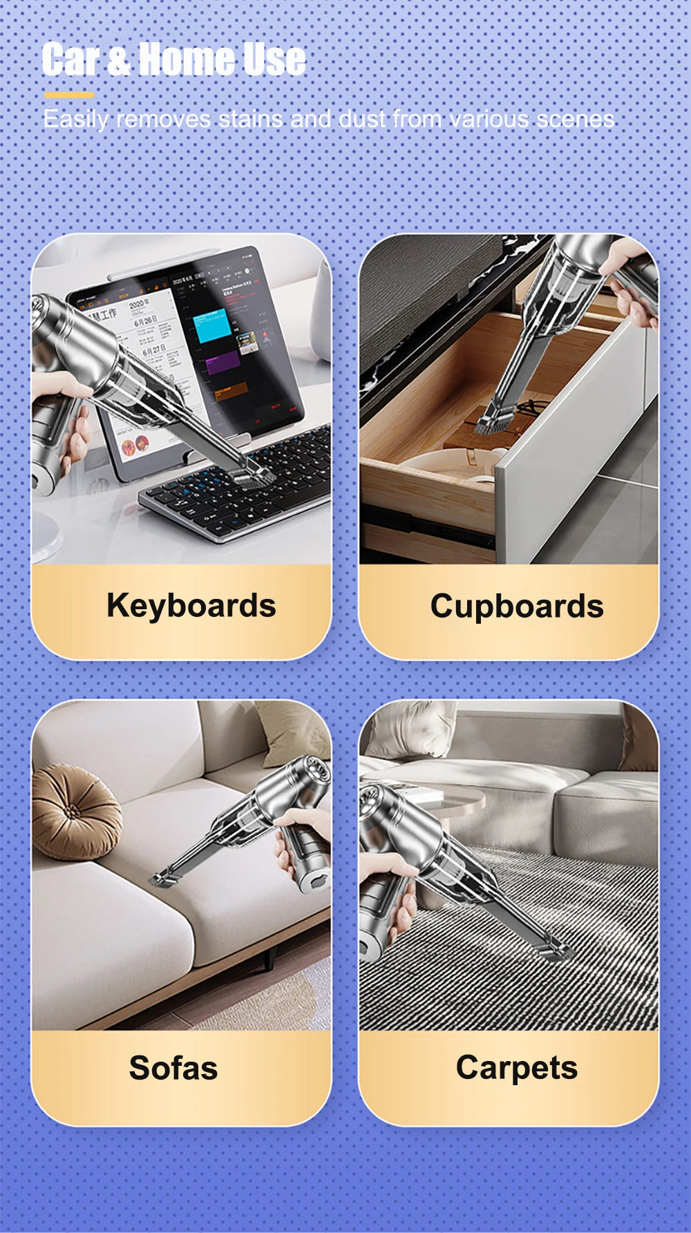 Kabelloser Auto- & Handstaubsauger 2-in-1 | Starke Saugkraft bis 95.000 PA