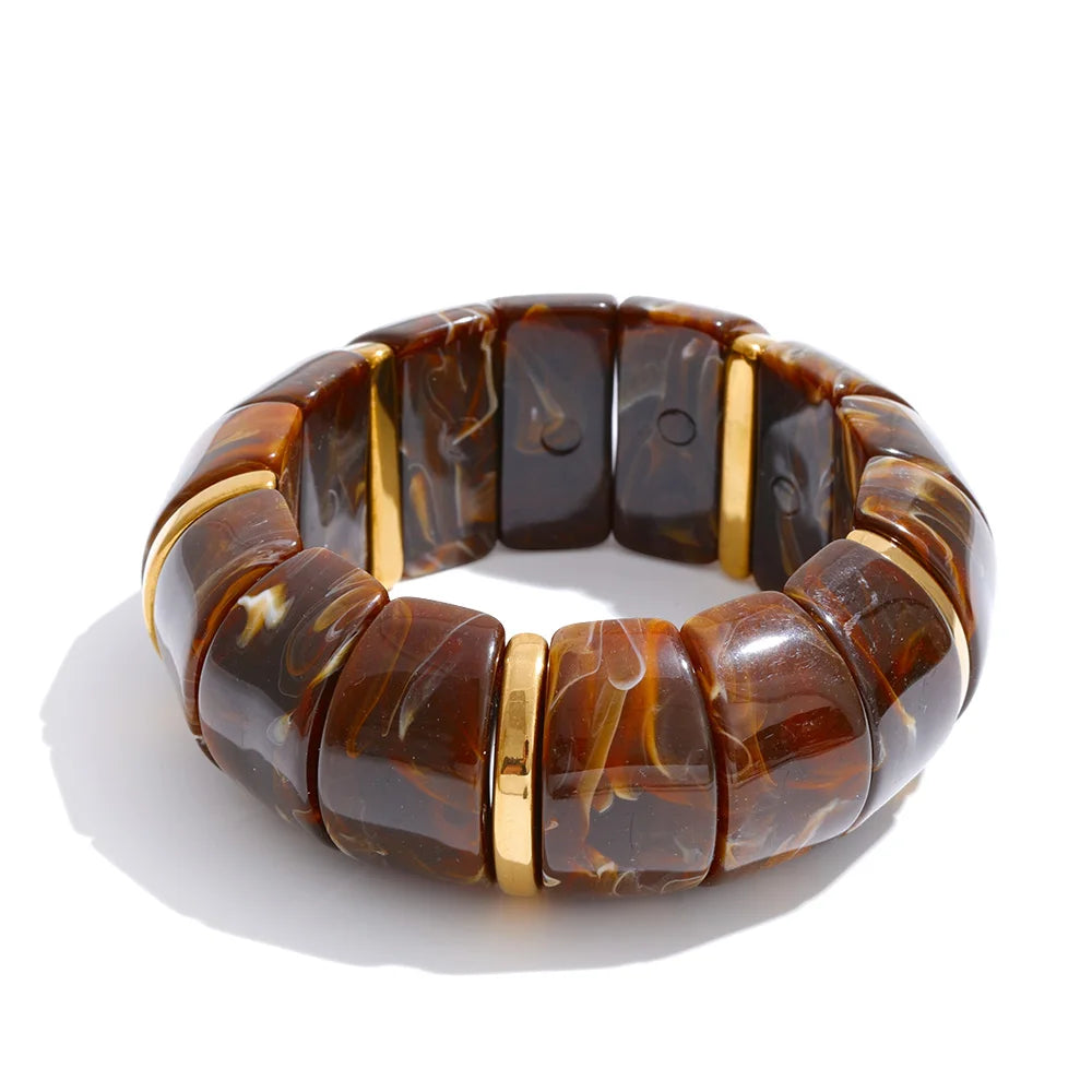 Yhpup elastisches Harz, Acryl, breites Armband, wasserdicht, trendig, Edelstahl, Handgelenk, heißer Verkauf, Statement-Schmuck, 2025, Geschenk