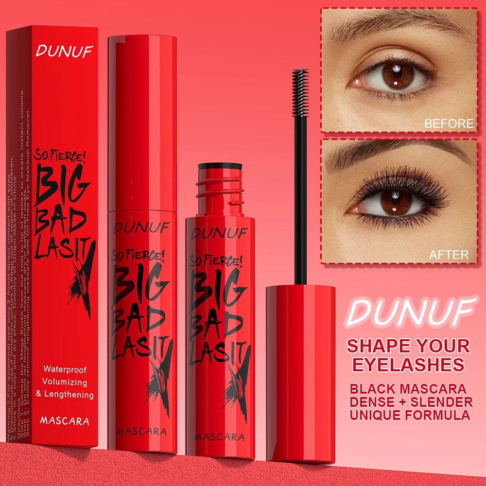 DUNUF 1 Stück langlebige Wimperntusche, dünn, dick, wasserfest, Locken lässt sich nicht leicht flecken, schweiß- und nicht verschmierend, anfängerfreundlich