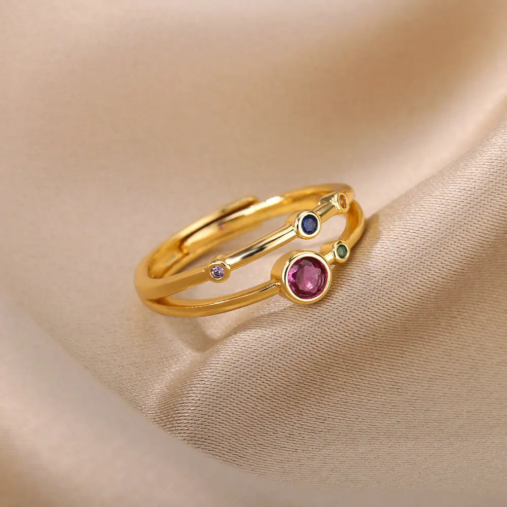 Bunte Zirkon Ringe Für Frauen Gold Farbe Edelstahl Farbige Zirkonia Ring Luxus Mode Hochzeit Schmuck Geschenk