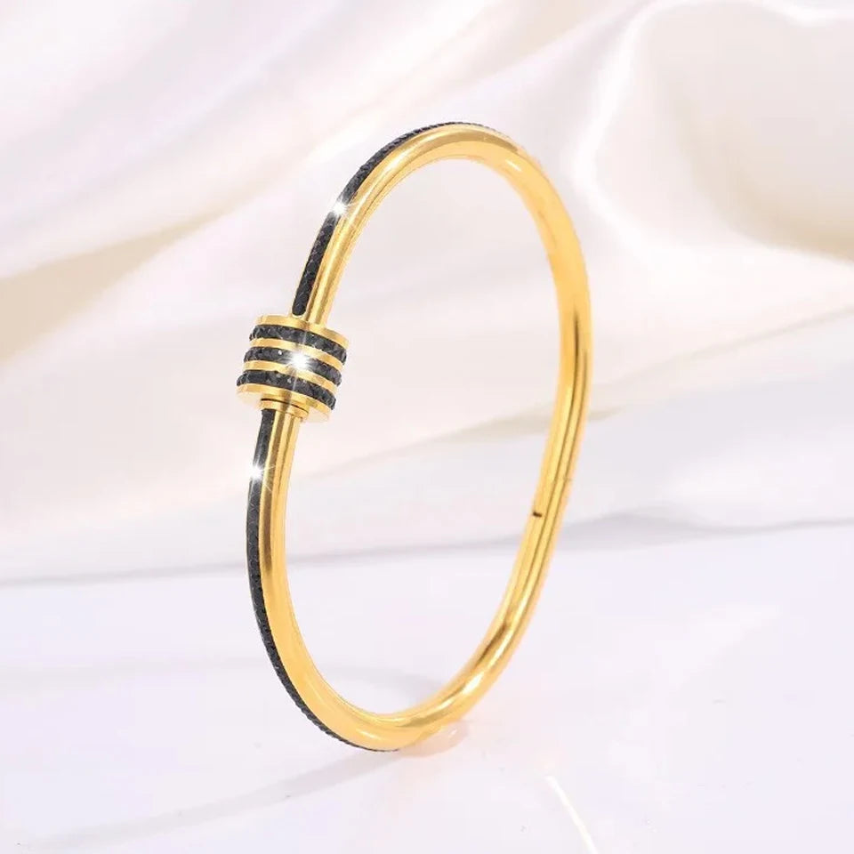 ZAKOL 5/1 Stück funkelndes Edelstahl-Armband-Set mit Zirkonia-Intarsien für Damen, stapelbare Armreifen, modisch, lichtecht, Schmuck, Geschenk