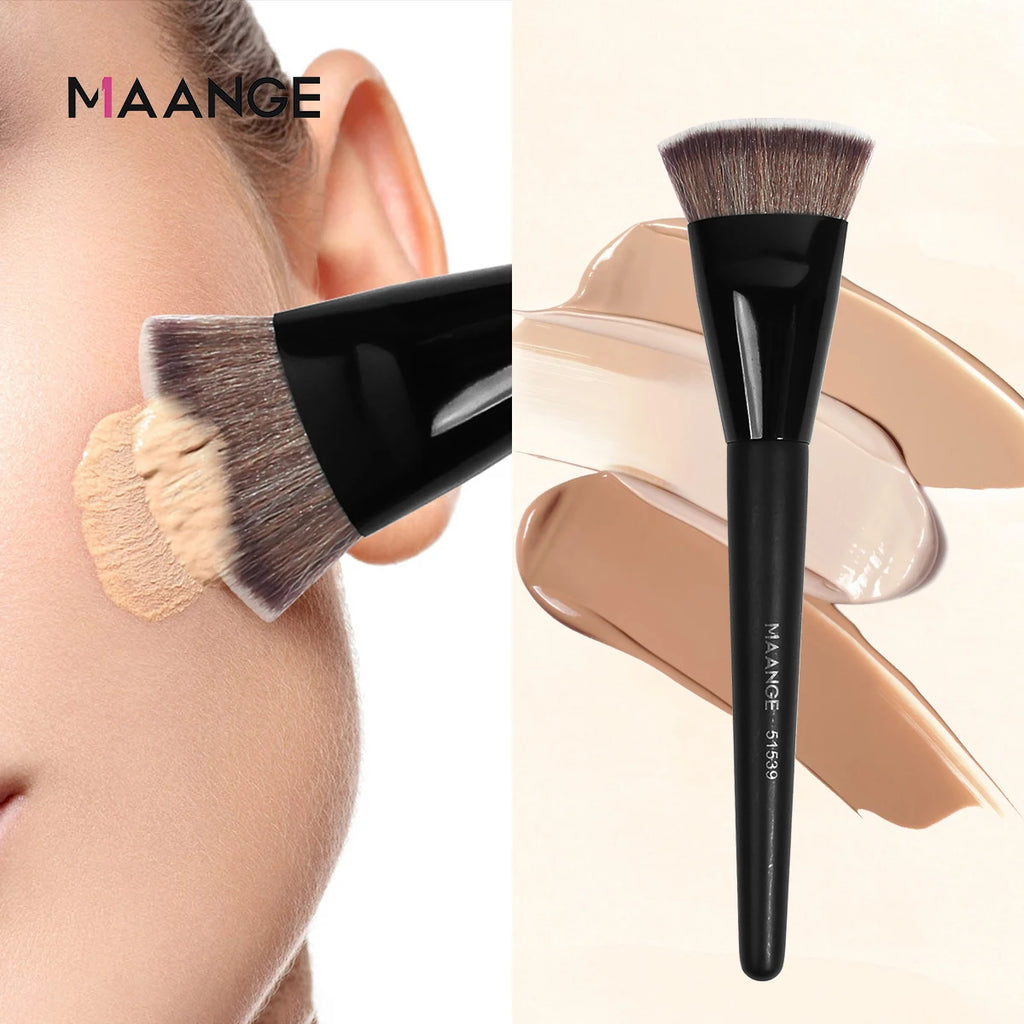 MAANGE Flachkopf-Grundierungspinsel mit Box – Für Puder, Rouge & Concealer
