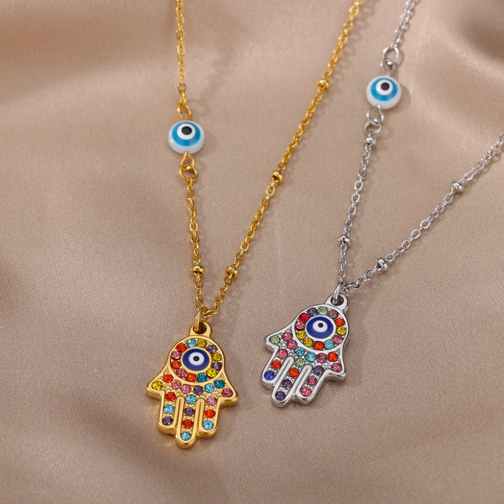Türkische Hamsa Evil Eye Halsketten für Frauen Edelstahl Gold Farbe Charme Halsband Halskette Weihnachten Schmuck Zubehör Geschenk