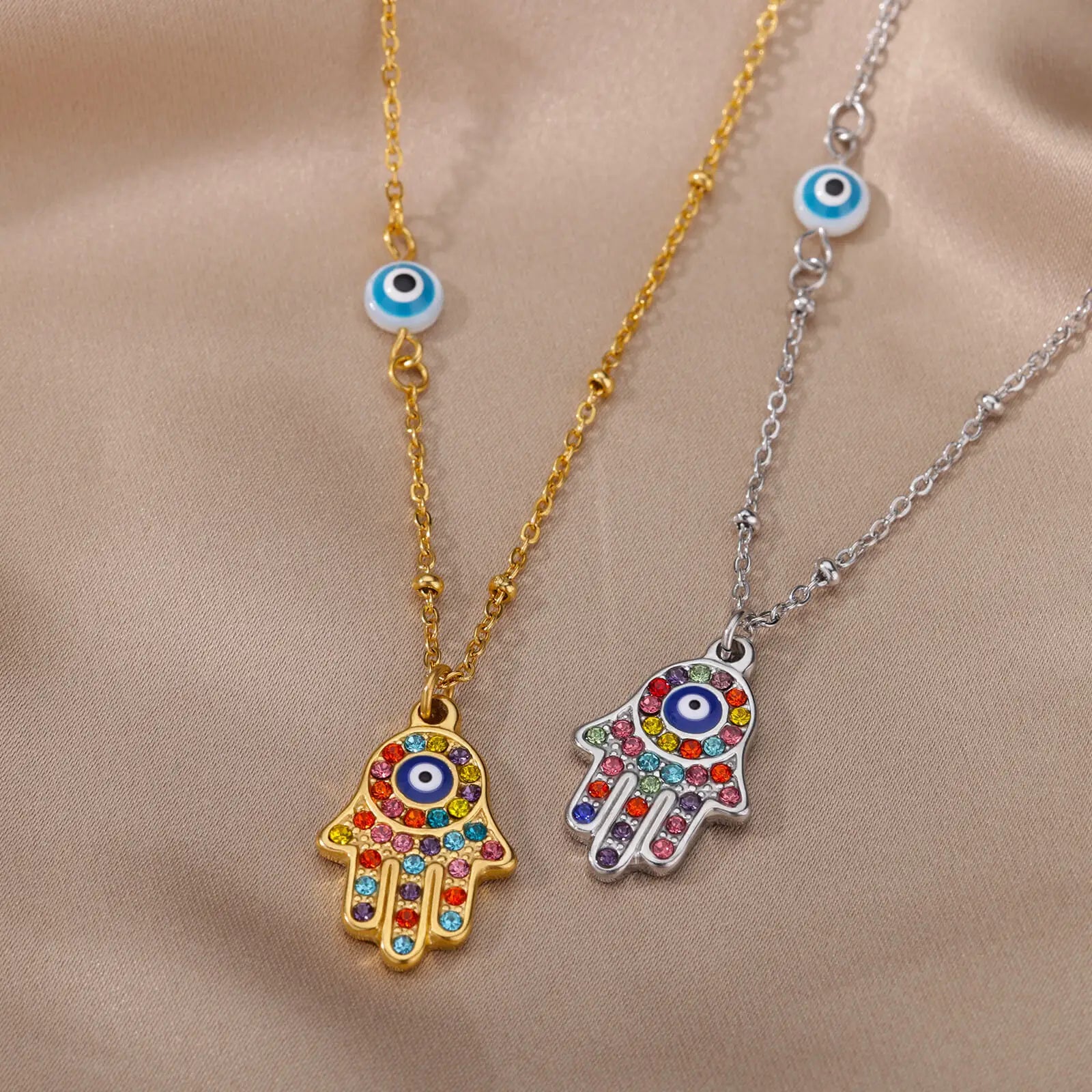 Türkische Hamsa Evil Eye Halsketten für Frauen Edelstahl Gold Farbe Charme Halsband Halskette Weihnachten Schmuck Zubehör Geschenk