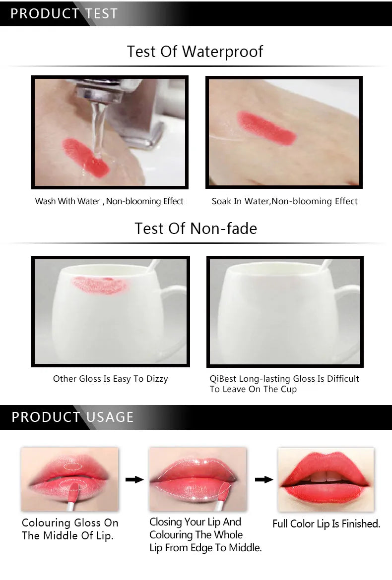 QIBEST Sexy Samt Matte Lip Gloss Flüssigen Lippenstift Lipgloss Schönheit Rot Nude Wasserdicht Langlebig Lip Stain Make-Up Für Frauen