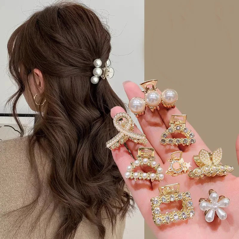 6/8/10 Stück/Set Kleine Strass-Perlen Geometrische Metall-Haarklammern für Frauen und Mädchen Süße Mini-Haarspangen Haaraccessoires