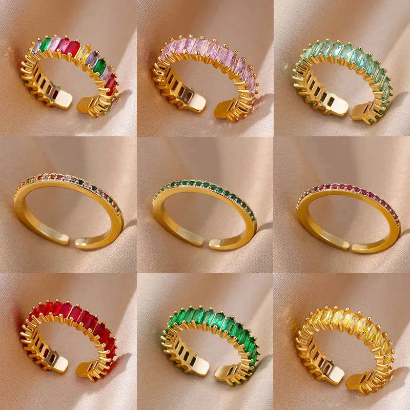 Mini Zirkon Grüne Ringe Für Frauen Edelstahl Gold Farbe Einstellbare Finger Ring Verlobung Hochzeit Weihnachten Schmuck Geschenk