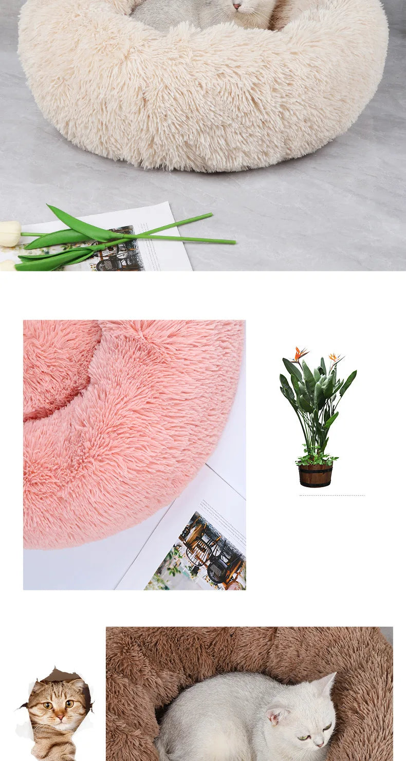 Plüsch-Haustiernest rund | Warmes Katzen- & Hundenes