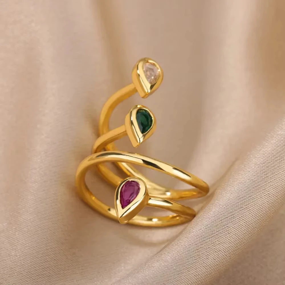 Bunte Zirkon Ringe Für Frauen Gold Farbe Edelstahl Farbige Zirkonia Ring Luxus Mode Hochzeit Schmuck Geschenk