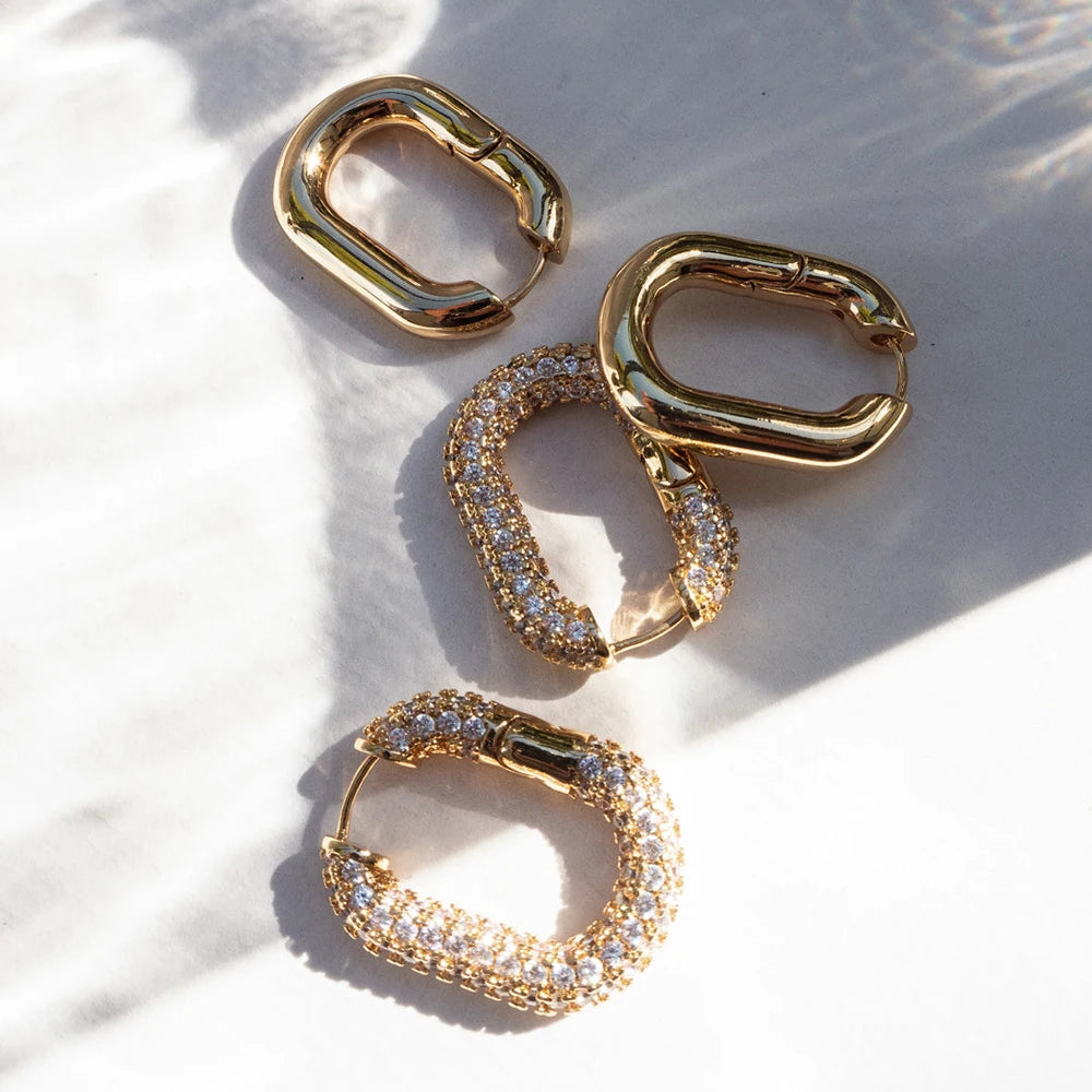 Mode CZ Zirkon Runde Huggie Creolen für Frauen Geometrische U Form Ohr Schnalle Hoops Vergoldet Edelstahl Schmuck